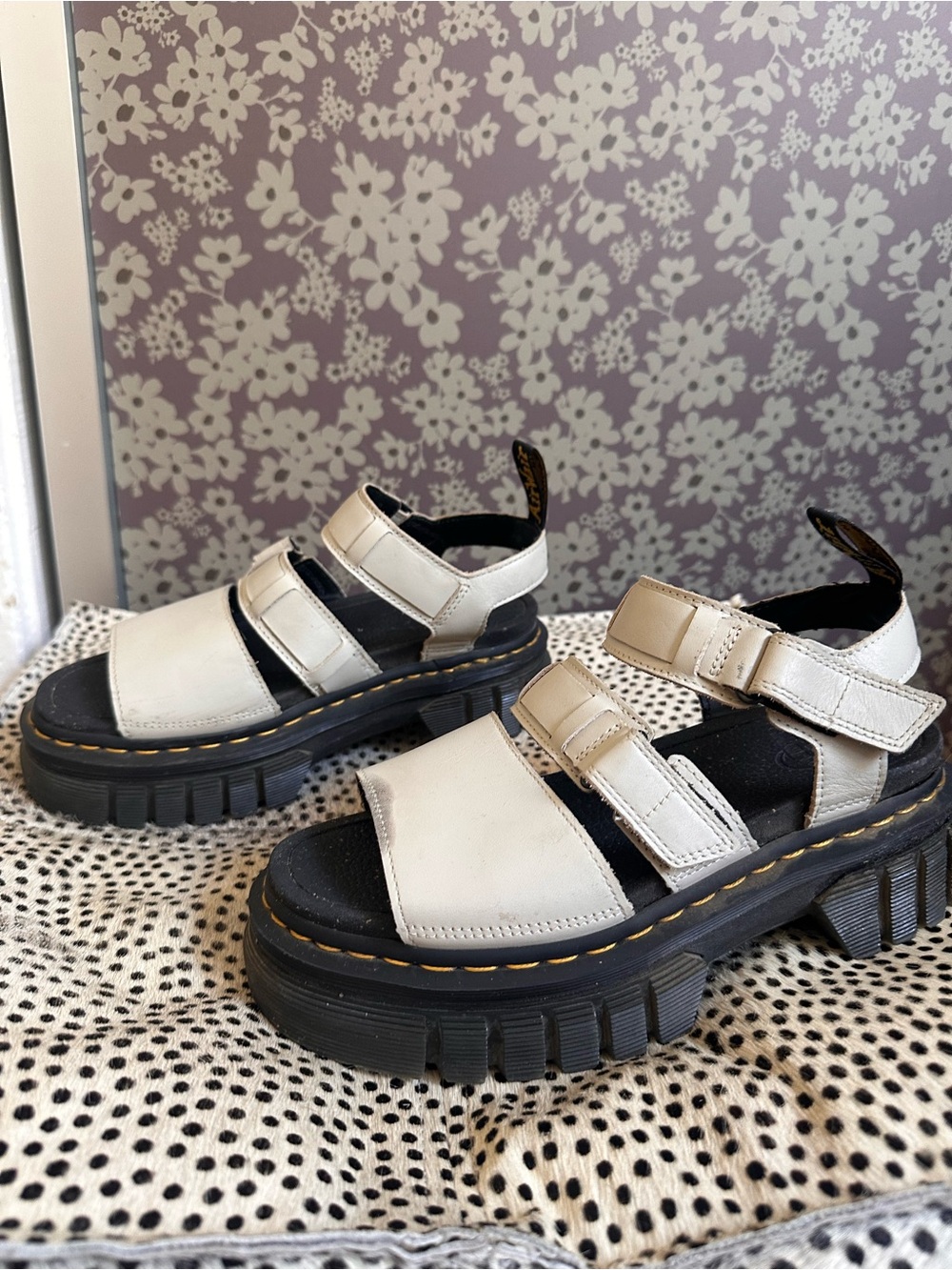 Dr Martens Black Platform Sandals with Greenish Straps